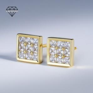 14K Gold Square Stud Earrings VVS1 Moissanite Wholesale OEM