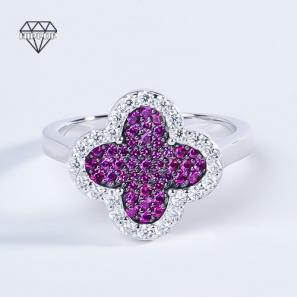 Custom Clover 925 Silver Moissanite Rings  Bulk Order Jewelry Supplier